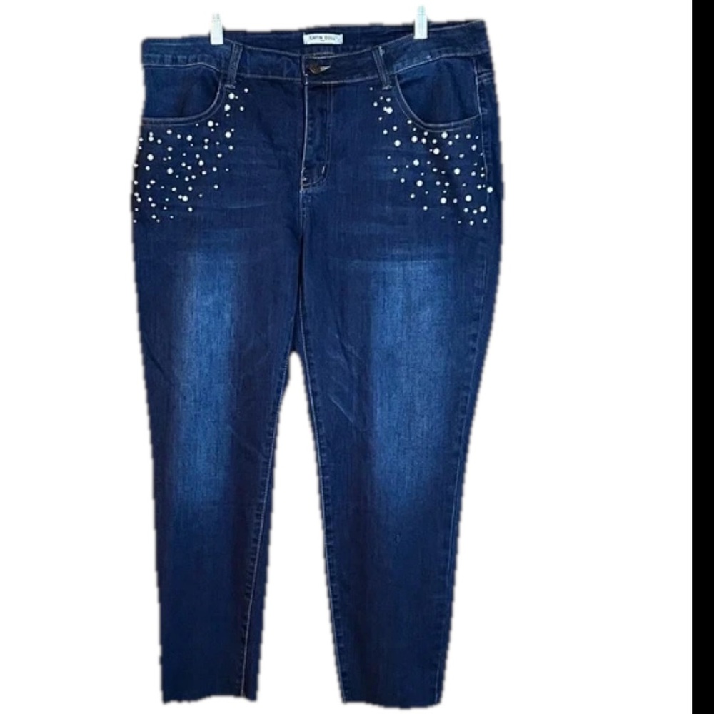 Satin Doll Size 20 Rhinestone Pearl Bead Embellished Women’s Cropped Capri Jeans